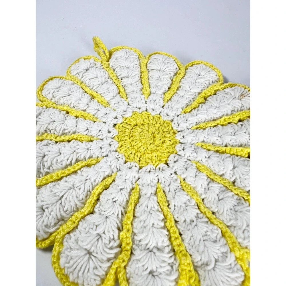 Handmade crochet pot holders trivet doilies Vintage yellow green